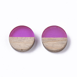 Resin & Wood Cabochons, Flat Round, Magenta, 10x2.5~4mm(X-RESI-S358-70-H53)