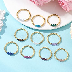 Adjustable Natural Gemstone Finger Rings, with Glass Beads, Stretch Rings, Mixed Color, 18mm(RJEW-JR01013)