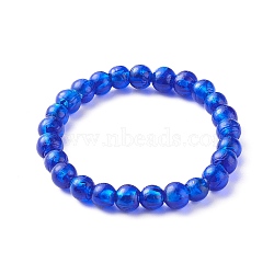 Handmade Silver Foil Glass Beaded Stretch Bracelets, Blue, Inner Diameter: 2-1/2 inch(6.2cm)(BJEW-JB06464-01)