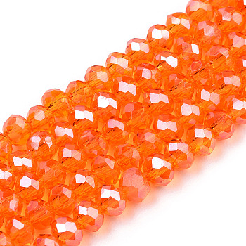 Electroplate Glass Beads Strands, Pearl Luster Plated, Faceted, Rondelle, Dark Orange, 2.5x2mm, Hole: 0.4mm, about 170pcs/strand, 11.8 inch(30cm)