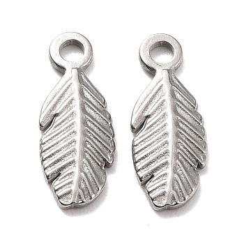 304 Stainless Steel Pendants, Leaf, Stainless Steel Color, 15.5x6x1.5mm, Hole: 1.8mm