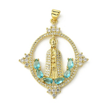 Brass Micro Pave Colorful Cubic Zirconia Pendants, Real 18K Gold Plated, Huamn, Rhombus, 41.5x35x3.5mm, Hole: 4x3mm