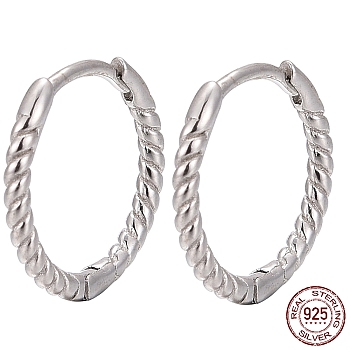 Unisex Rhodium Plated 925 Sterling Silver Hoop Earrings, with S925 Stamp, Platinum, 11.5mm, Pin: 0.6mm