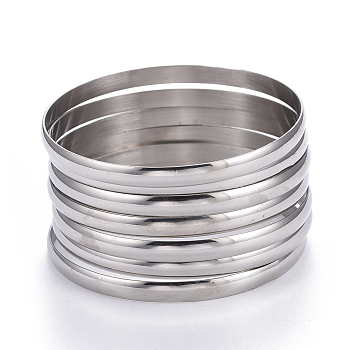 Fashion 304 Stainless Steel Buddhist Bangle Sets, Stainless Steel Color, 2-5/8 inch(6.8cm), 7pcs/set