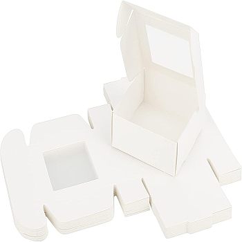 Kraft Paper Cardboard Jewelry Boxes, with PVC Window, Square, White, Box: 8.5x8.5x3.5cm