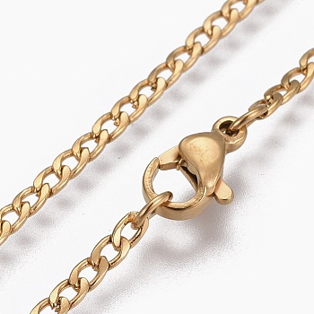 304 Stainless Steel Curb Chain Necklaces, with Lobster Claw Clasp, Golden, 17.9 inch(45.5cm), 2mm