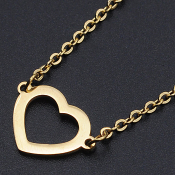 201 Stainless Steel Pendants Necklaces, with Cable Chains and Lobster Claw Clasps, Heart, Golden, 16.92 inch(43cm), 2mm
