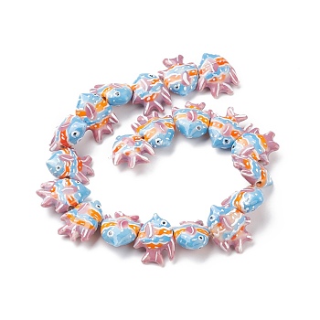 Handmade Porcelain Beads, Fish, Pink, 17~18x21~22x7~7.5mm, Hole: 2mm