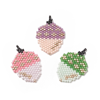 3Pcs 3 Color Handmade MIYUKI Japanese Seed Loom Pattern Seed Beads, Acorn Pendants, Mixed Color, 29x20x1.8mm, Hole: 1.6mm, 1Pc/color