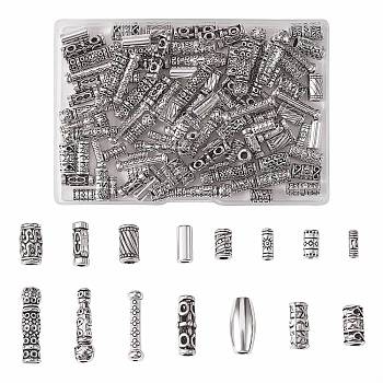 150Pcs 15 Style Tibetan Style Alloy Tube Beads, Lead Free & Cadmium Free, Antique Silver, 8.5~22.5x3~7mm, hole: 1.5~4mm, 10pcs/style
