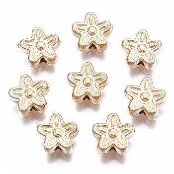 Plating ABS Plastic Beads, Flower, Light Gold Plated, 9x9x4mm, Hole: 1.6mm