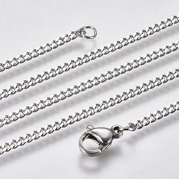 304 Stainless Steel Curb Chain Necklaces, with Lobster Claw Clasp, Stainless Steel Color, 19.68 inch(50cm)