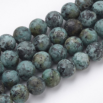 Natural Jasper Beads Strands, Imitation African Turquoise, Dyed, Frosted Style, Round, 8mm, Hole: 1mm, about 46pcs/strand, 14.96 inch(38cm)