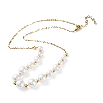 Plastic Pearl Graduated Beaded Necklace, with Vacuum Plating 304 Stainless Steel Cable Chains, Golden, 17.52 inch(44.5cm)