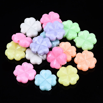 Opaque Acrylic Beads, Clover, Mixed Color, 11x11x4mm, Hole: 1.6mm, about 1700pcs/500g