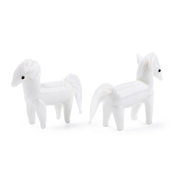 Handmade Lampwork Home Decorations, 3D Horse Ornaments for Gift, White, 61~64x18~20x46~49mm