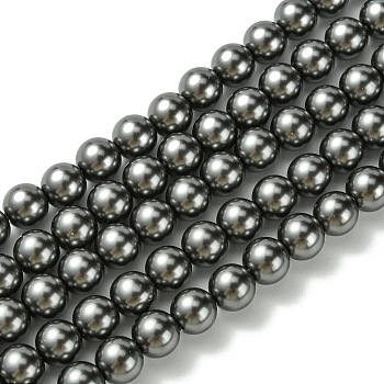 Eco-Friendly Grade A Glass Pearl Beads, Pearlized, Round, Dark Gray, 10mm, Hole: 1.2~1.5mm, about 40pcs/Strand, 16''(40.64cm)