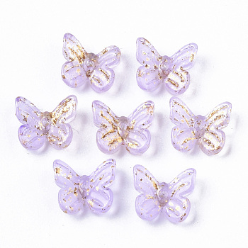 Transparent Spray Painted Glass Charms, with Golden Foil, Butterfly, Lilac, 10x11x3mm, Hole: 1.2mm