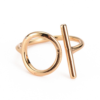 Brass Cuff Rings, Open Rings, Nickel Free, Ring with Bar, Real 18K Gold Plated, US Size 6 1/2, Inner Diameter: 17mm
