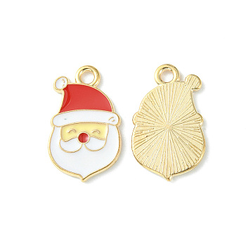 Christmas Alloy Enamel Pendants, Light Gold, Santa Claus Charm, White, 20x12x1mm, Hole: 1.8mm