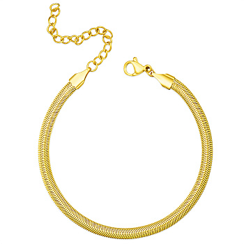Elegant Golden Plated Stainless Steel Flat Snake Chain Bracelets for Women's Daily Wear