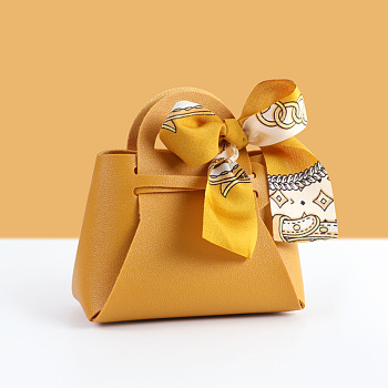 12Pcs Imitation Leather Bag, with Silk Ribbon, Candy Gift Bags Christmas Party Wedding Favors Bags, Orange, 13x12.5x5cm
