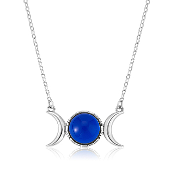 Triple Moon Goddess Cubic Zirconia Pendant Necklace, Sterling Silver Jewelry for Women, Blue, 15.75 inch(40cm)