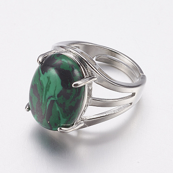 Synthetic Malachite Wide Band Finger Rings, with Brass Ring Findings, Oval, 18mm