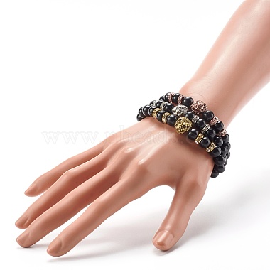 Ensemble de bracelets extensibles en pierre noire naturelle d'énergie pour hommes et femmes(BJEW-JB06722)-3