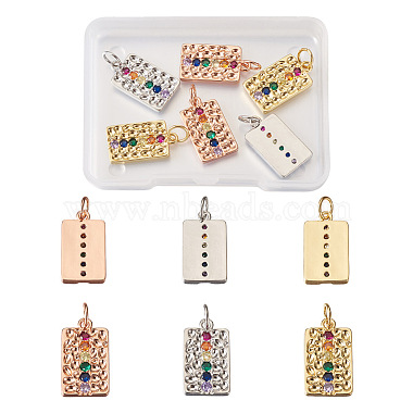 Mixed Color Colorful Rectangle Brass+Cubic Zirconia Pendants