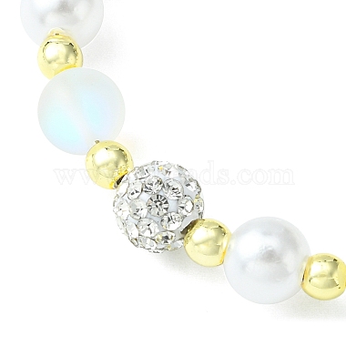 Synthetic Moonstone & Hematite & Plastic Pearl Round Beaded Bracelet(BJEW-JB09560)-2