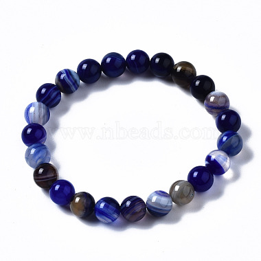 Natural Striped Agate/Banded Agate Beaded Stretch Bracelets(BJEW-Q692-03E)-4