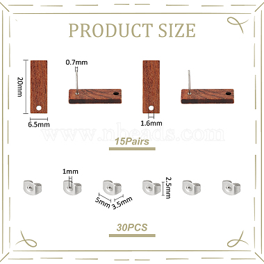 Unicraftale 15 ペア クルミ材スタッド イヤリングパーツ(STAS-UN0055-14B)-3