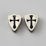 Brass Beads, Cross and Shield, Raw(Unplated), 16x12.5x9mm, Hole: 5mm(DIY-WH0888-860B)