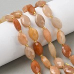 Natural Red Aventurine Beads Strands, Faceted, Horse Eye Shape, with Seed Beads, 14x9x6mm, Hole: 1.6mm, about 23pcs/strand, 15.16''(38.5cm)(G-A295-A04-01)