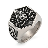 304 Stainless Steel Ring, Skull, Inner Diameter: 19mm(RJEW-B055-01AS-03)