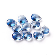 Transparent Glass Beads, with Glitter Powder, Dyed & Heated, Teardrop, Blue, 12x9x6mm, Hole: 1mm(EGLA-L026-A03)