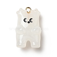 Cartoon Opaque Resin Pendants, Bear Charm, with Golden Tone Alloy Loops, White, 26.5x15.8x11mm, Hole: 1.8mm(FIND-I029-01B)