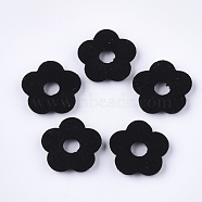 Flocky Acrylic Bead Frames, Flower, Black, 19x19.5x5mm, Hole: 1mm, Inner Diameter: 6mm(OACR-T005-05-01)