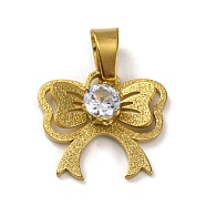 304 Stainless Steel Diamond Pendant, Bowknot, Golden, 16.5x18x6mm, Hole: 7.5x4mm(STAS-U018-01G-1)