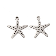 201 Stainless Steel Pendants, Starfish Charm, Stainless Steel Color, 17x15x1mm, Hole: 1.4mm(STAS-K251-075P)