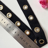 Cotton Ribbons with Eyelet Ring, for Garment Accessories, Black, 1 inch(25mm)(OCOR-WH0073-64)