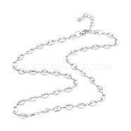 304 Stainless Steel Coffee Bean Chain Necklaces, with Lobster Claw Clasps, Stainless Steel Color, 16.3 inch(41.4cm)(NJEW-O123-01P)