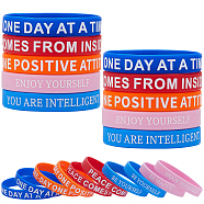 30Pcs 5 Color Word Silicone Cord Bracelets Set Wristband, Mixed Color, Inner Diameter: 2-3/4 inch(7.1cm), 6Pcs/color(BJEW-GF0001-18)