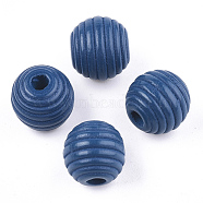 Painted Natural Wood Beehive Beads, Round, Marine Blue, 12x11mm, Hole: 3mm(WOOD-S049-04A-02)