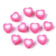 Handmade Polymer Clay Beads, Heart, Hot Pink, 9x9~10x4~5mm, Hole: 1.5mm(CLAY-N011-014F)