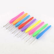 Aluminum Crochet Hooks with Rubber Handle Covered, Mixed Color, Pin: 2.0~6.0mm, 137x12~13x8~9mm, 9pcs/box(TOOL-R094)