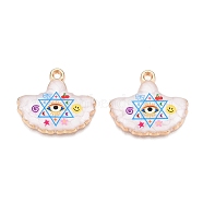 Printed Rack Plating Alloy Enamel Pendants, Golden, Ginkgo Leaf with Evil Eye Charm, Star of David, 22x25x4mm, Hole: 2mm(ENAM-T020-06A)