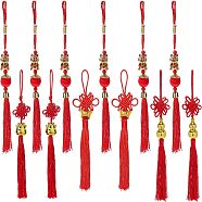 SUPERFINDINGS 12Pcs 4 Styles Polyester Tassel Pendant Decorations, with Plastic Beads, for New Year, Chinese Knot, Red, 235~335mm(HJEW-FH0001-12)