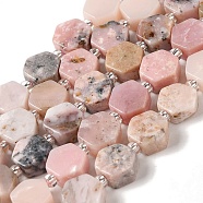 Natural Pink Opal Beads Strands, Hexagon, with Seed Beads, 8.5~9x8.5~10x4~5mm, Hole: 1mm, about 17~18pcs/strand, 7.48''(19cm)(G-P534-A10-01)